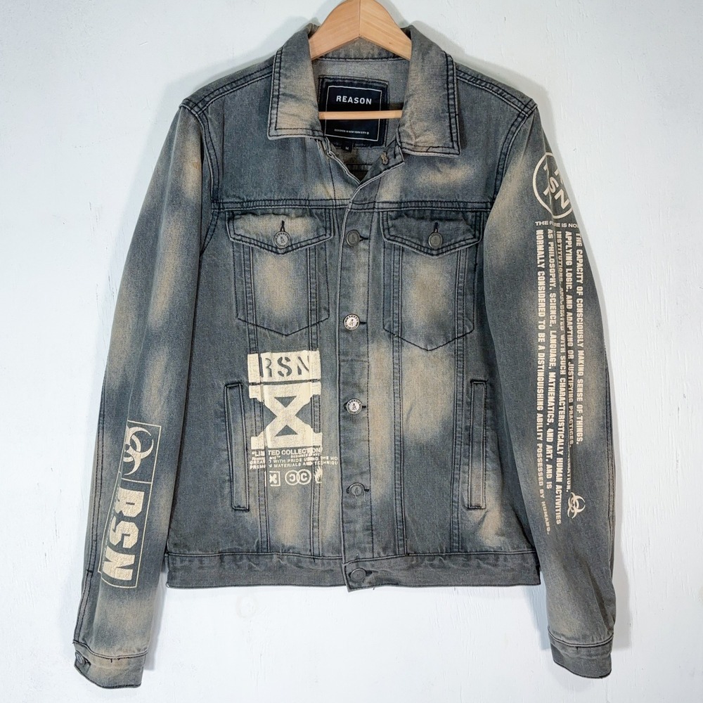 Reason Apollo X Graphic Print Denim Jacket Mens M Streetwear RSN-1 Mission